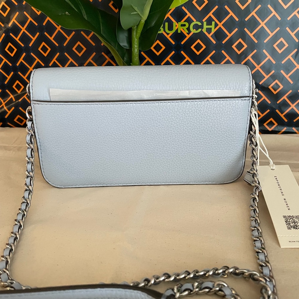 New, tory burch britten chain crossbody wallet w. Wristlet 141012 blue .. - Picture 11 of 17